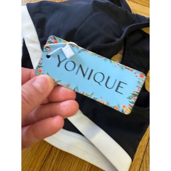 Yonique Black & White Racerback Sports Bra And Shorts Set Medium Swimwear‎ Beach - Picture 6 of 7